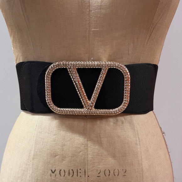 Black Belt with Gold and Rhinestone Buckle main image 6